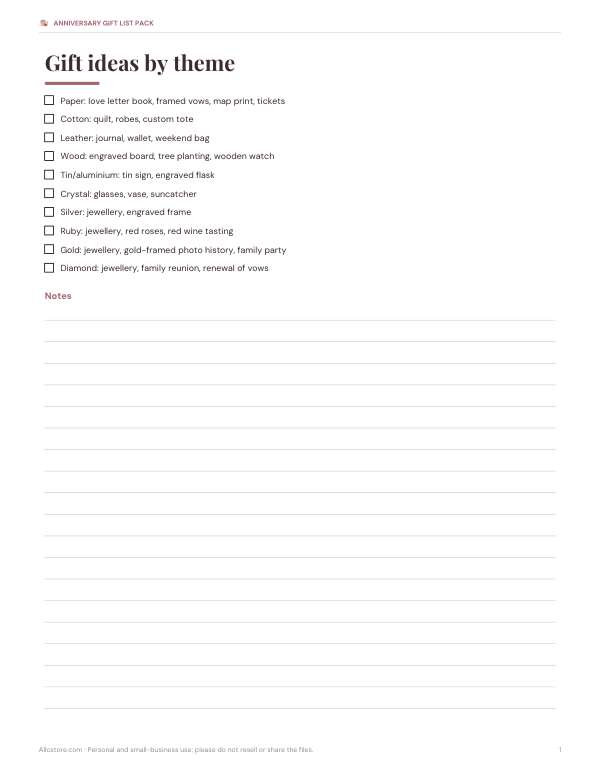 Preview of Printable Gift Idea Checklist